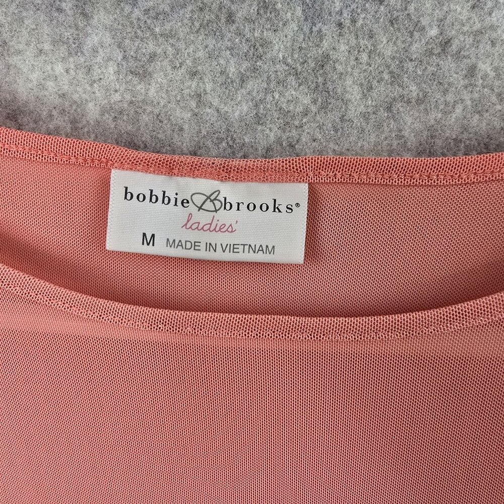 Bobbie Brooks Womens Striped Coral 3/4 Sleeve Top Mesh Accent M Polyester Blend - Picture 3 of 6